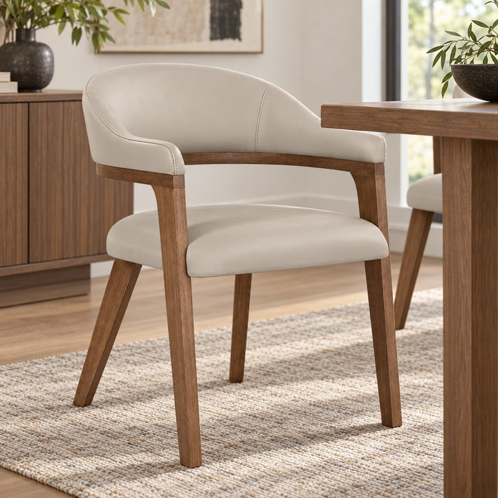 Monitola Fabric Dining Chairs - Beige + Walnut