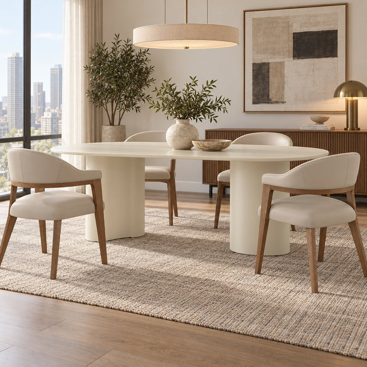 Monitola Fabric Dining Chairs - Beige + Walnut