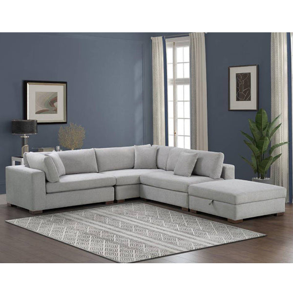 Morgan Fabric Modular Sofa 5 Seater with Storage Ottoman - Grey