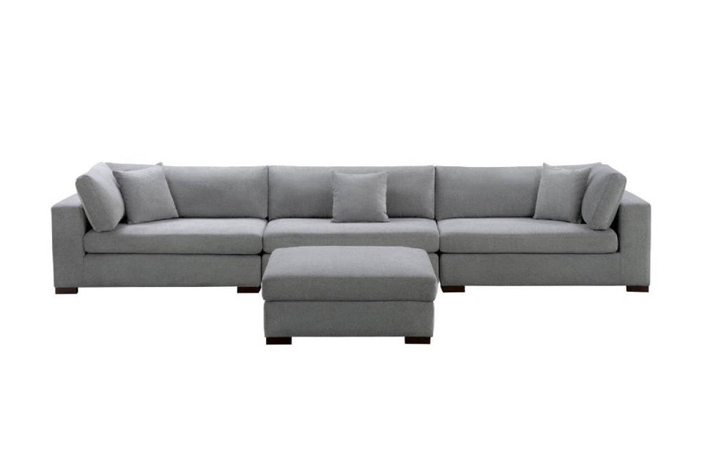 Morgan Fabric Modular Sofa 5 Seater with Storage Ottoman - Grey