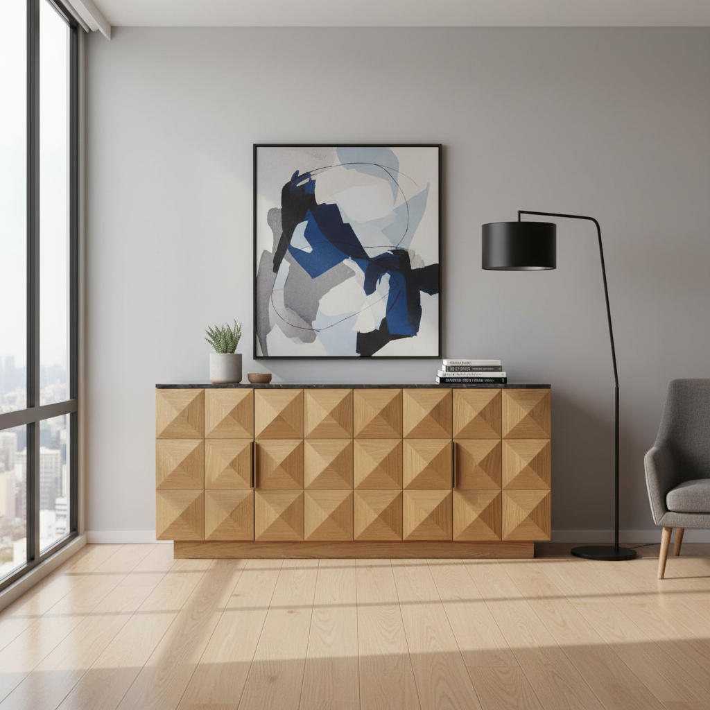 Nadine Designer Sideboard - Natural Oak + Black Marble