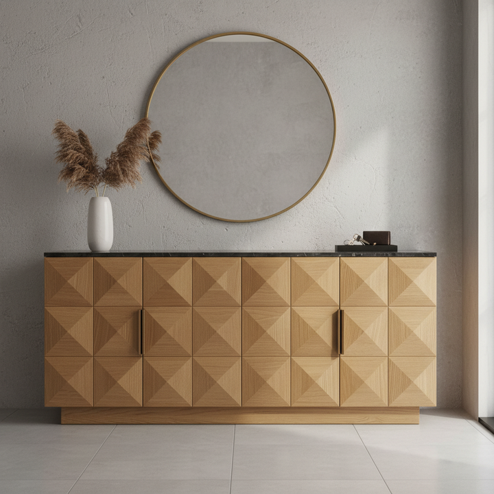 Nadine Designer Sideboard - Natural Oak + Black Marble