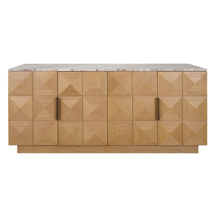 Nadine Designer Sideboard - Natural Oak + River Brown Marble