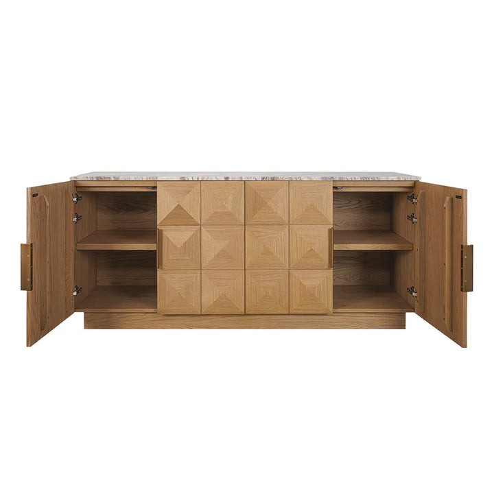 Nadine Designer Sideboard - Natural Oak + River Brown Marble