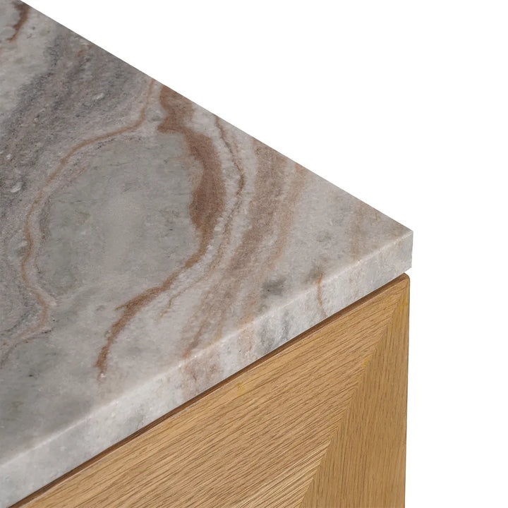 Nadine Designer Sideboard - Natural Oak + River Brown Marble