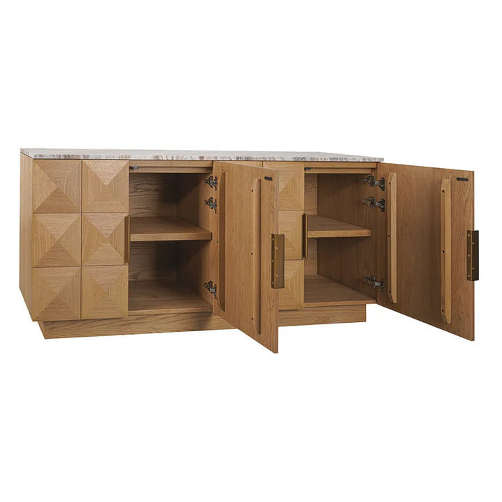 Nadine Designer Sideboard - Natural Oak + River Brown Marble