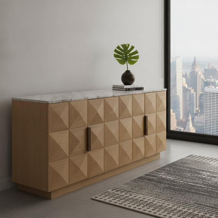 Nadine Designer Sideboard - Natural Oak + River Brown Marble