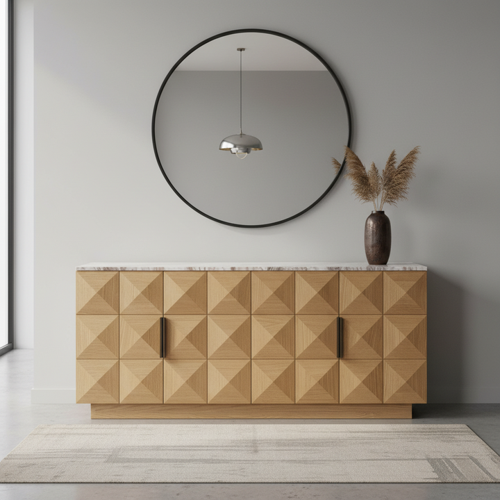 Nadine Designer Sideboard - Natural Oak + River Brown Marble