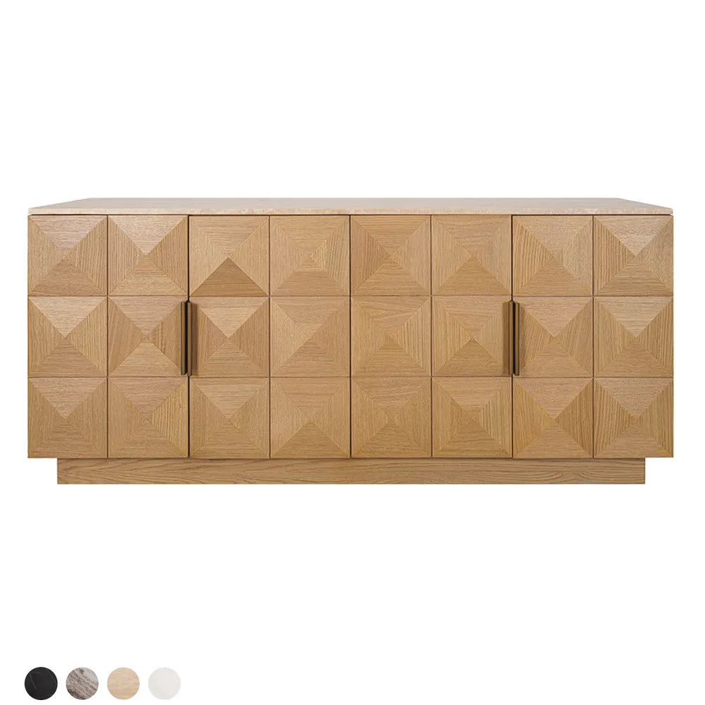 Nadine Designer Sideboard - Natural Oak + Travertine