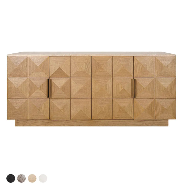 Nadine Designer Sideboard - Natural Oak + Travertine