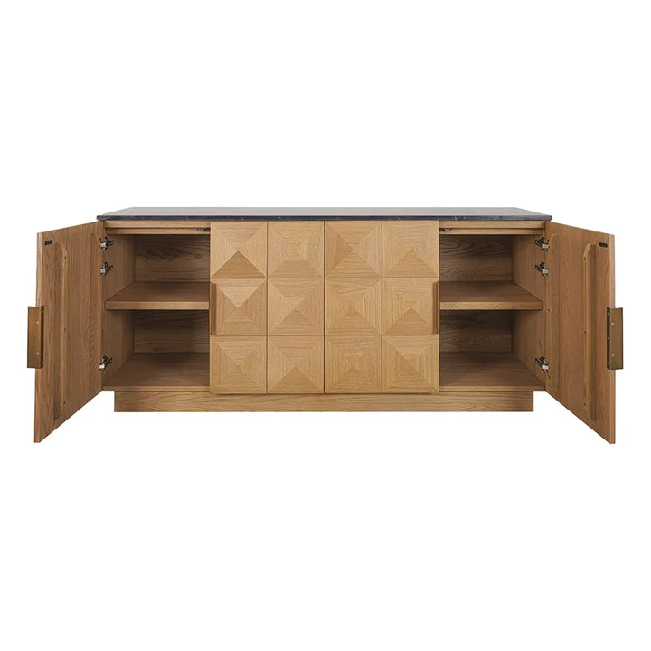 Nadine Designer Sideboard - Natural Oak + Black Marble