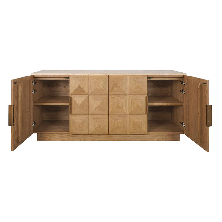 Nadine Designer Sideboard - Natural Oak + Travertine