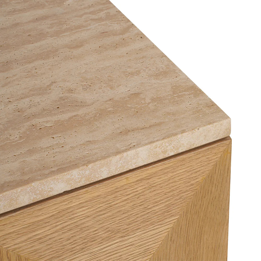Nadine Designer Sideboard - Natural Oak + Travertine