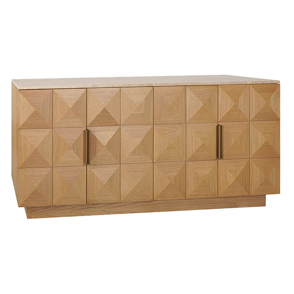 Nadine Designer Sideboard - Natural Oak + Travertine