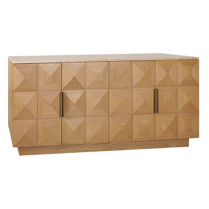 Nadine Designer Sideboard - Natural Oak + Travertine