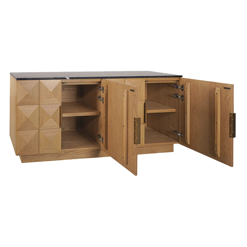 Nadine Designer Sideboard - Natural Oak + Black Marble