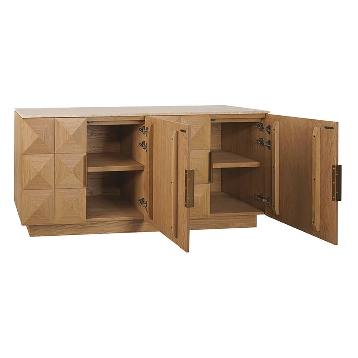 Nadine Designer Sideboard - Natural Oak + Travertine
