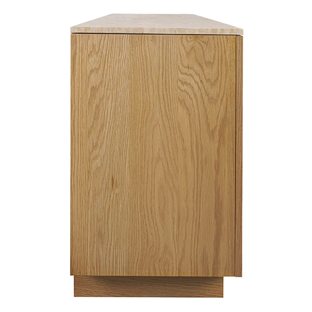 Nadine Designer Sideboard - Natural Oak + Travertine