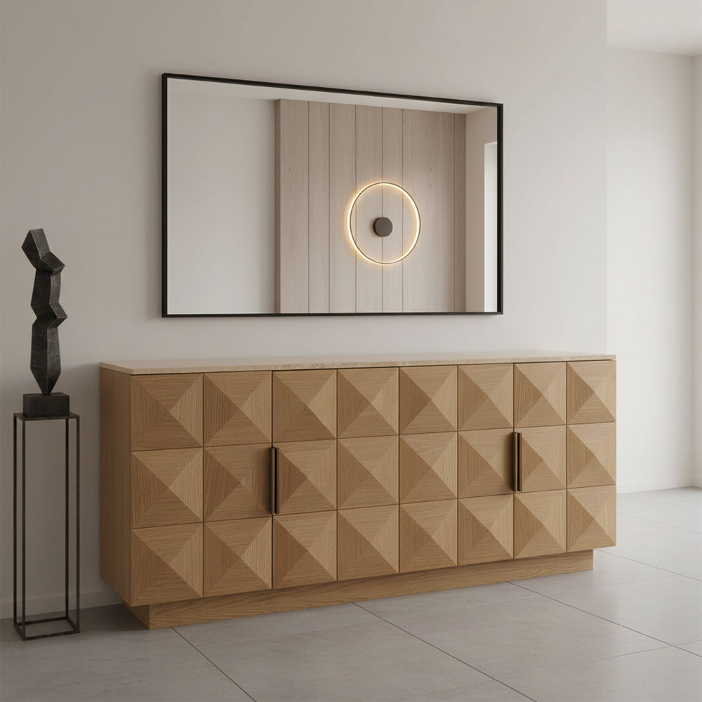 Nadine Designer Sideboard - Natural Oak + Travertine