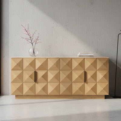 Nadine Designer Sideboard - Natural Oak + Travertine