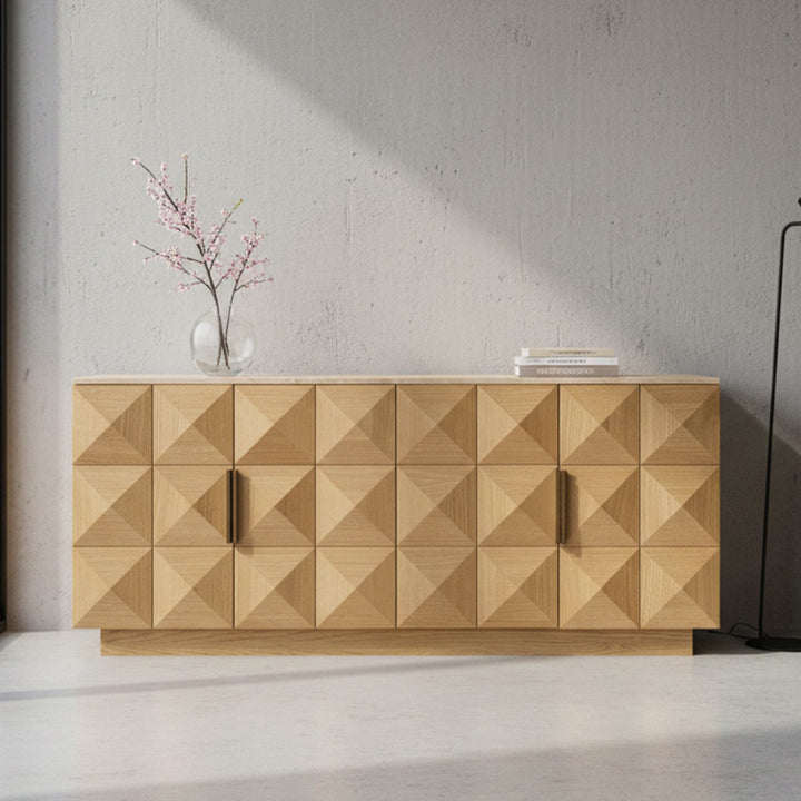 Nadine Designer Sideboard - Natural Oak + Travertine
