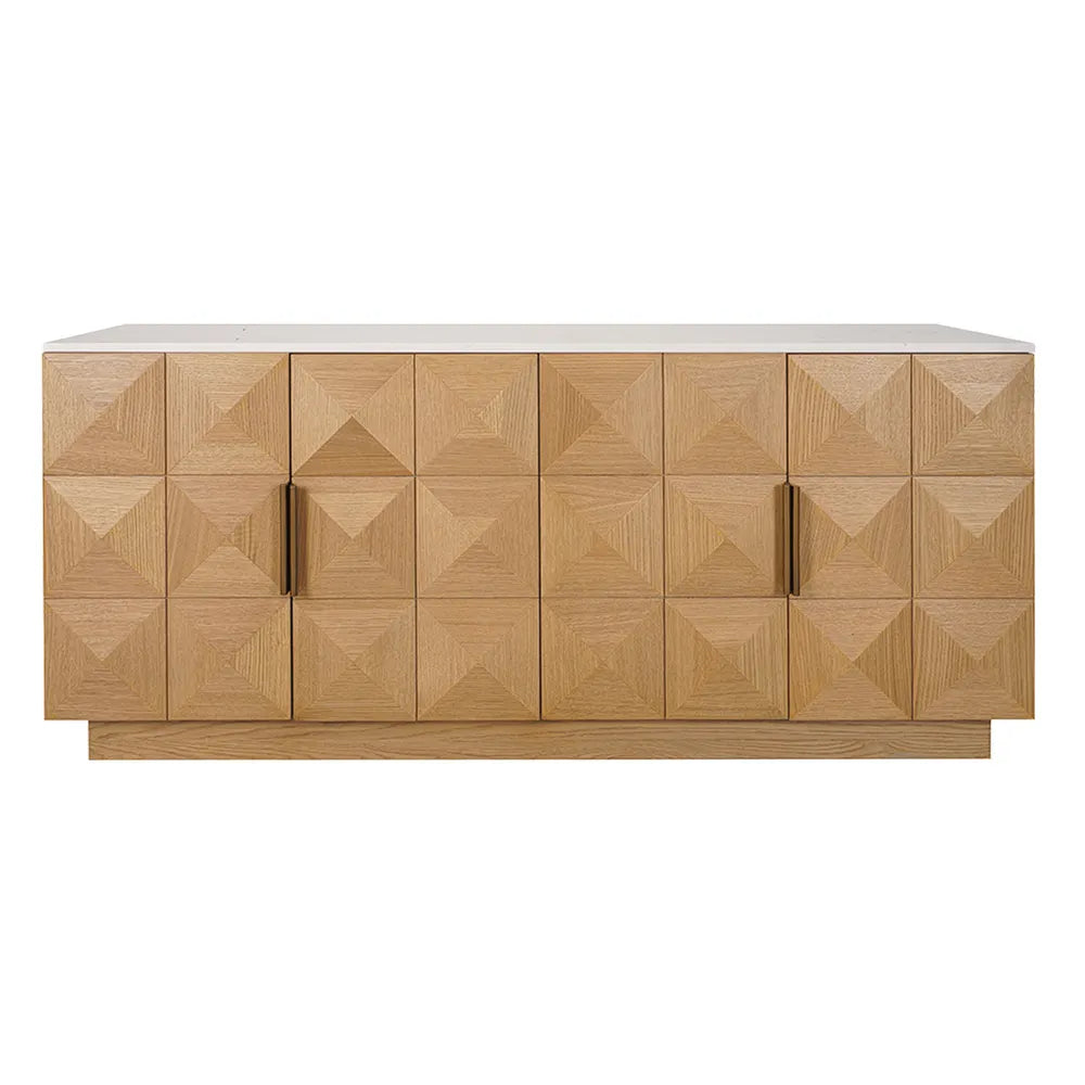 Nadine Designer Sideboard - Natural Oak + White Marble