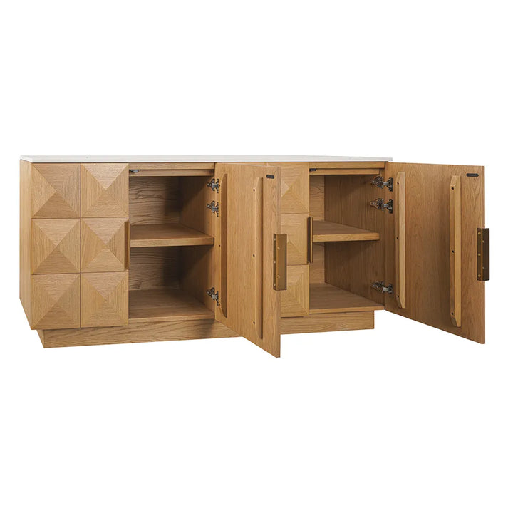 Nadine Designer Sideboard - Natural Oak + White Marble