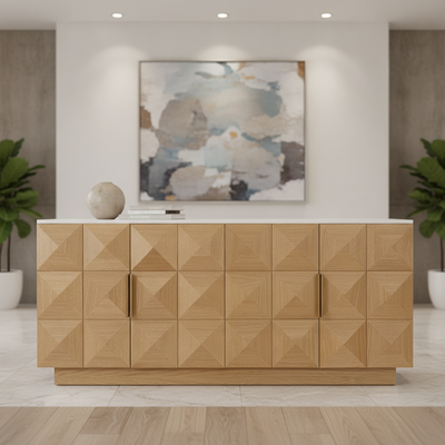 Nadine Designer Sideboard - Natural Oak + White Marble