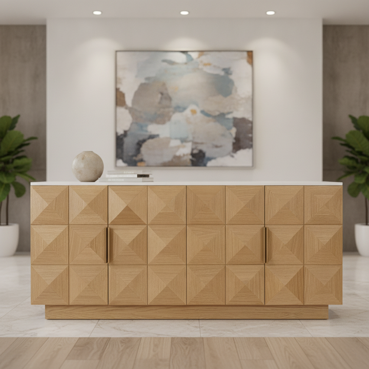 Nadine Designer Sideboard - Natural Oak + White Marble