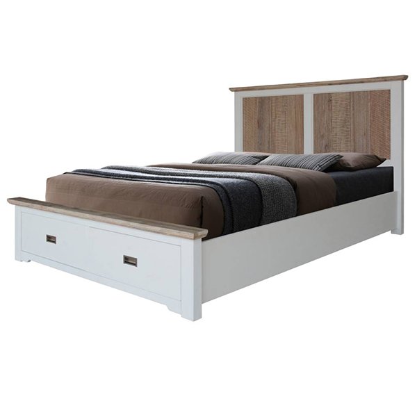 Providence Acacia Timber Bed with End Drawers - Queen