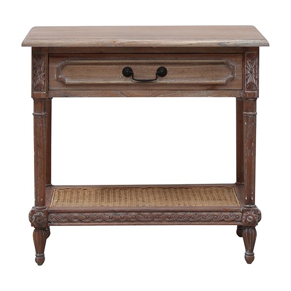 Marseille Timber & Rattan Bedside - Weathered Oak