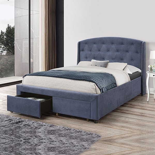 Navy Stella Velvet Queen Storage Bed Frame