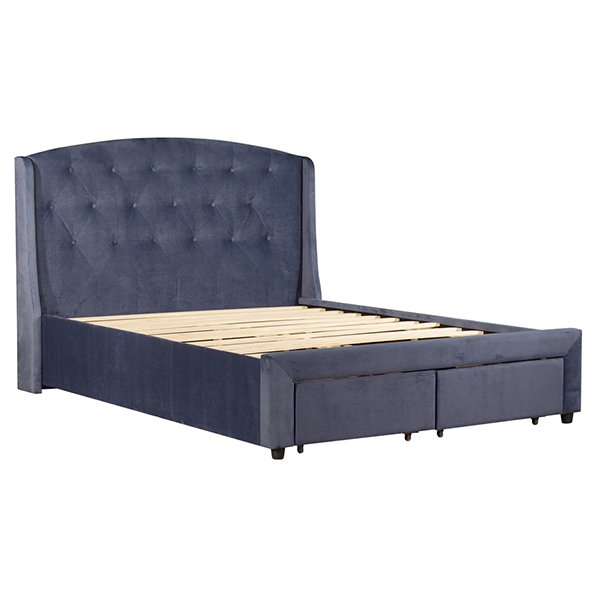 Navy Stella Velvet Queen Storage Bed Frame