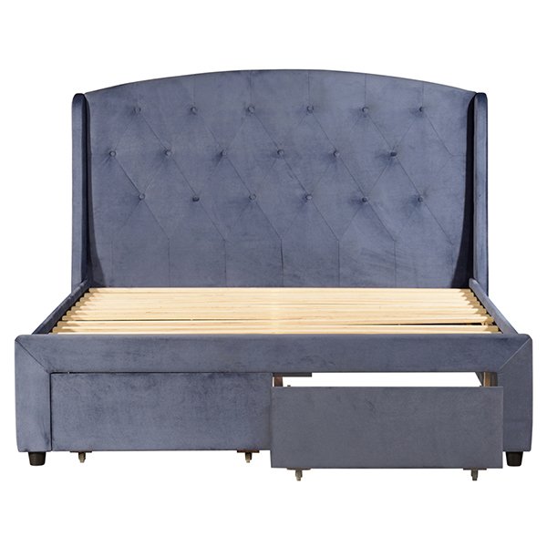 Navy Stella Velvet Queen Storage Bed Frame