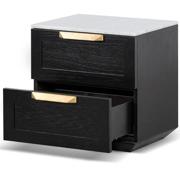 Nelda Bedside Table - Black with Marble Top