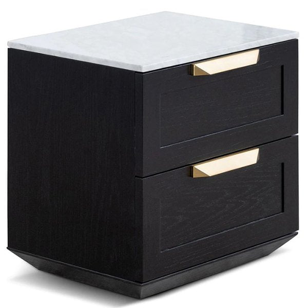 Nelda Bedside Table - Black with Marble Top