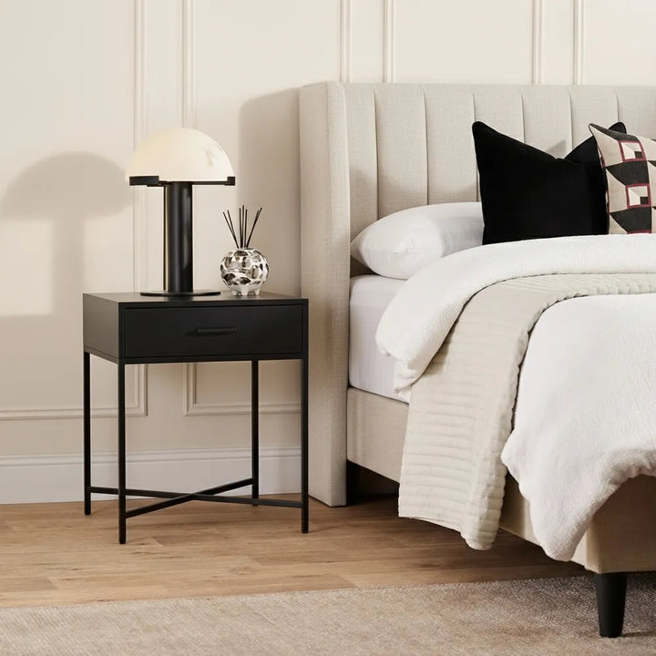 Nessa 1 Drawer Bedside Table - All Black