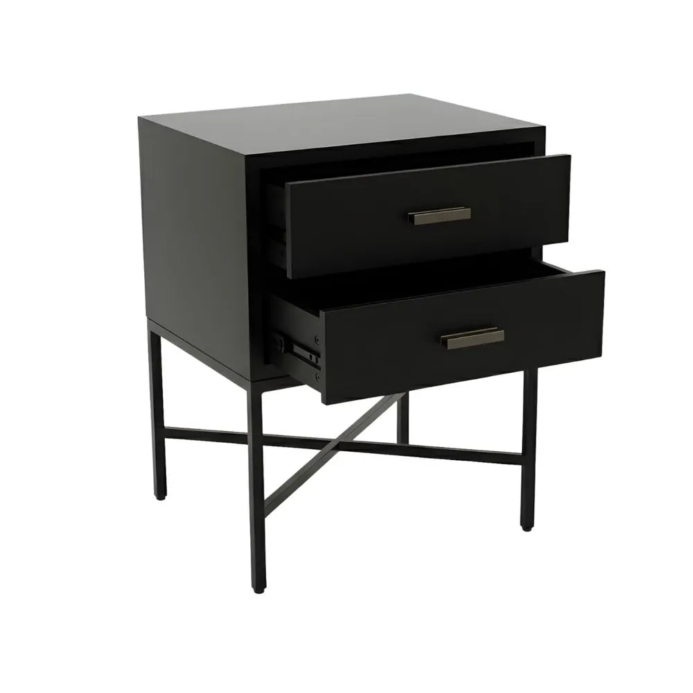 Nessa 2 Drawer Bedside Table - Black