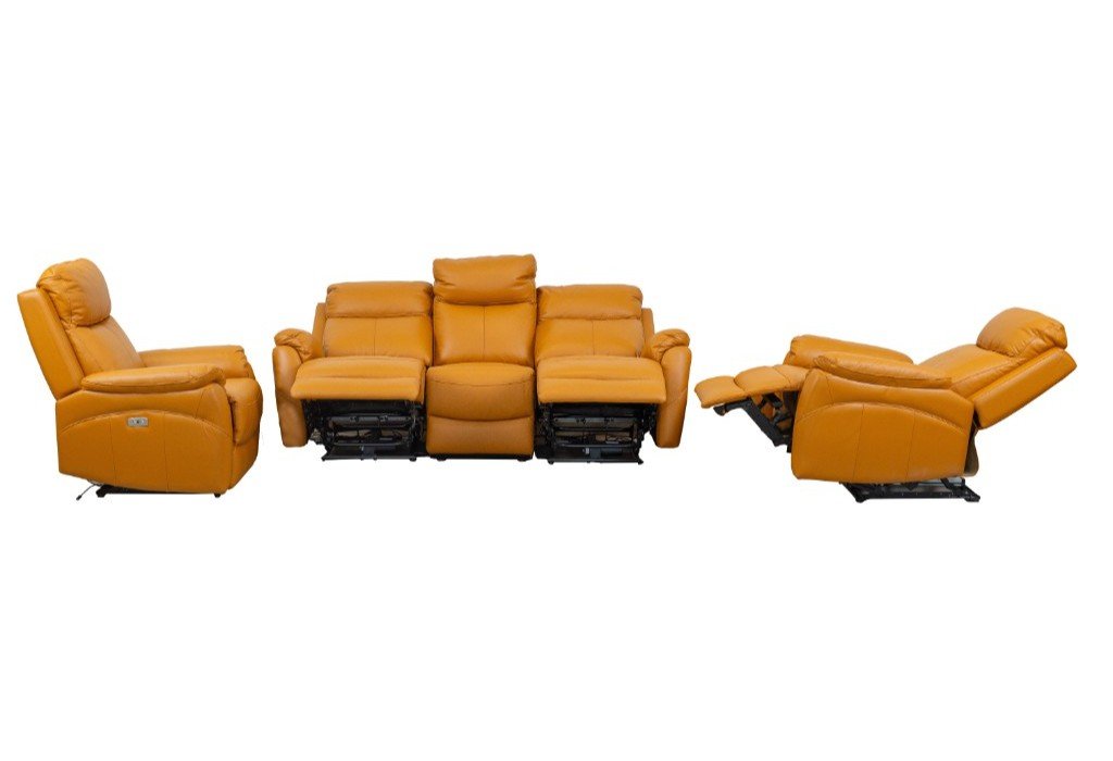 Oakdale Electric Leather Recliner Sofa Set - Tangerine