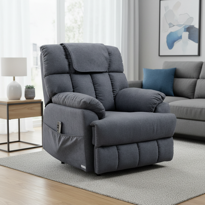 Oakland 185KG Dual Motor Fabric Recliner Lift Chair - Thunder