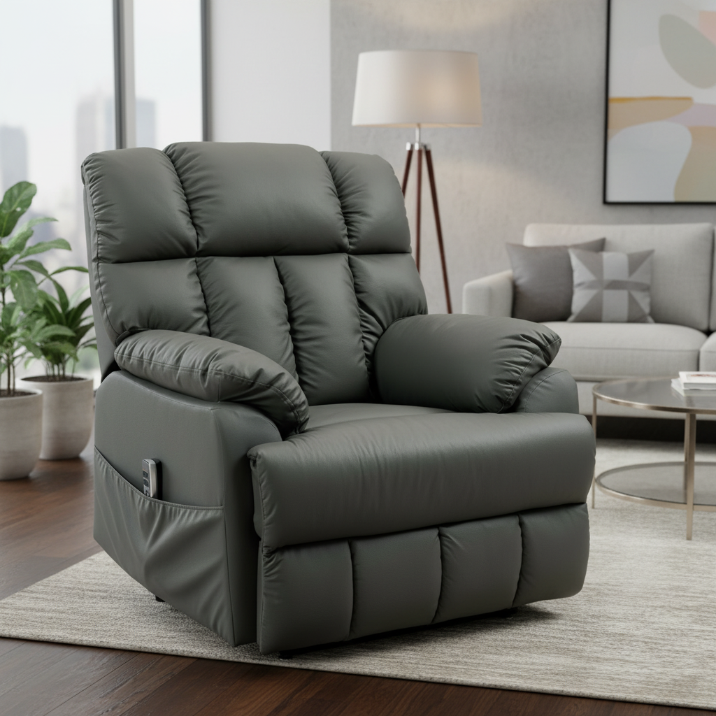 Oakland 185KG Dual Motor Leather Recliner Lift Chair - Dark Grey
