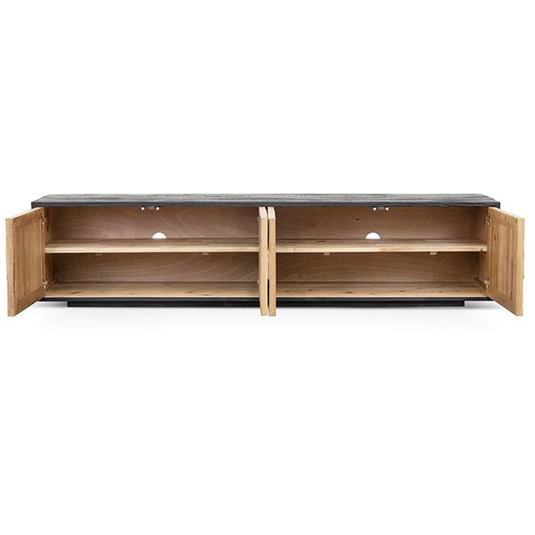 Olga 2.1m Wooden TV Entertainment Unit - Natural - Rustic Black