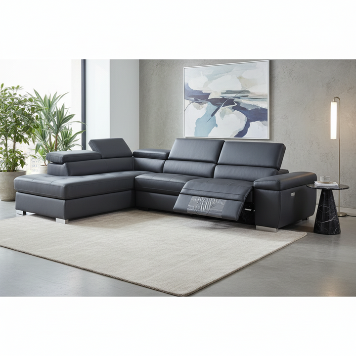Orville Modular Recliner Leather Sofa with Left Chaise