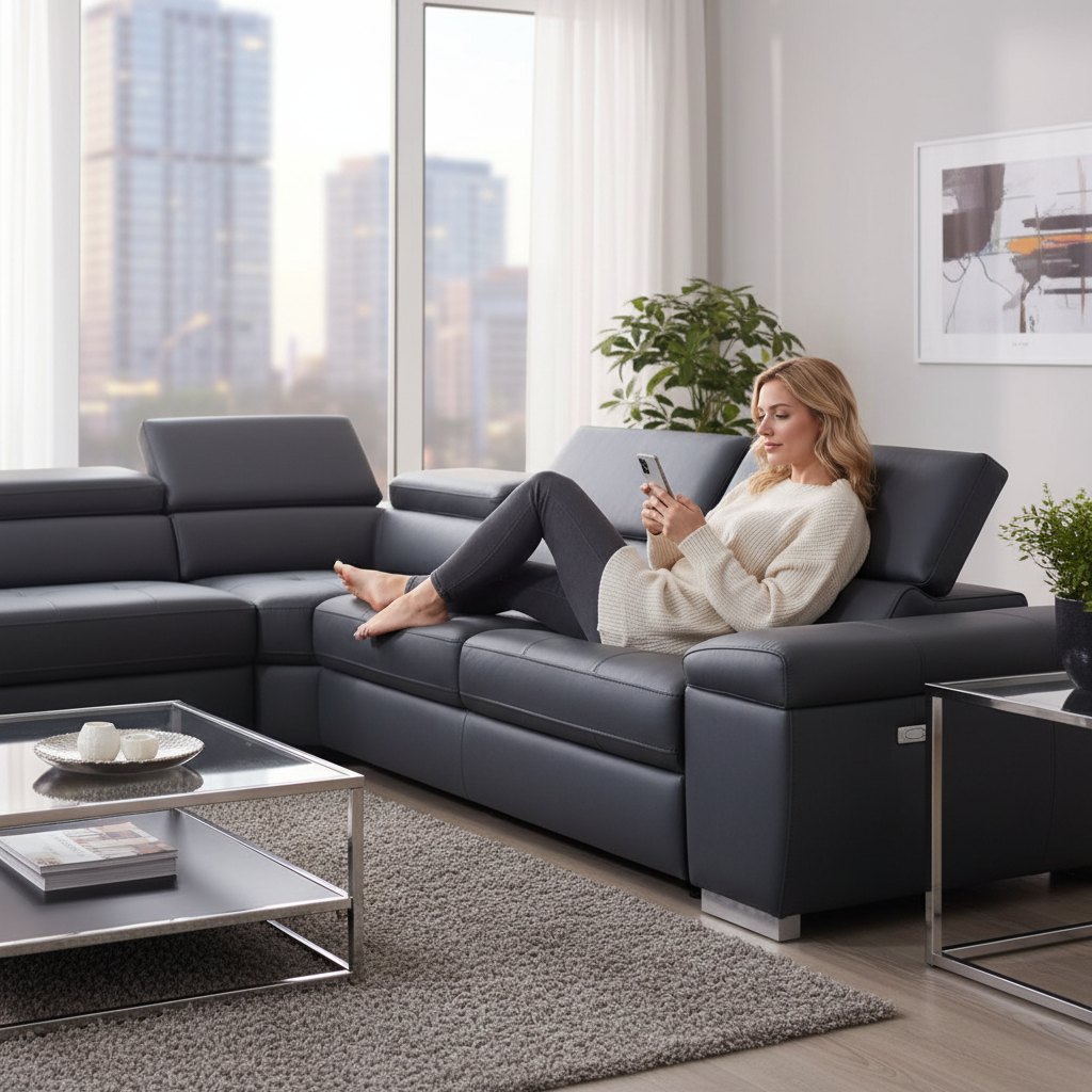 Orville Modular Recliner Leather Sofa with Left Chaise