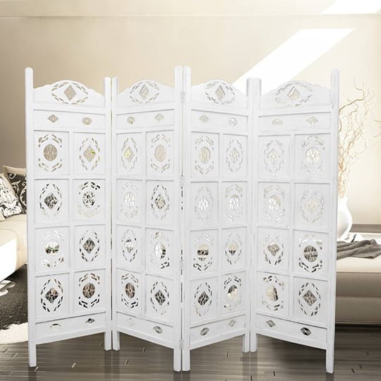 White Jali 4 Panel Room Divider