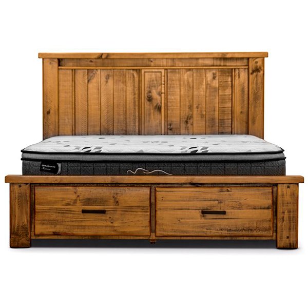 Niles Pine Wood Bed with Storage - King