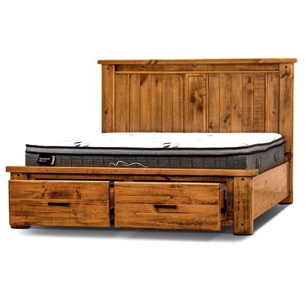 Niles Pine Wood Bed with Storage 4 Piece Bedroom Package – King