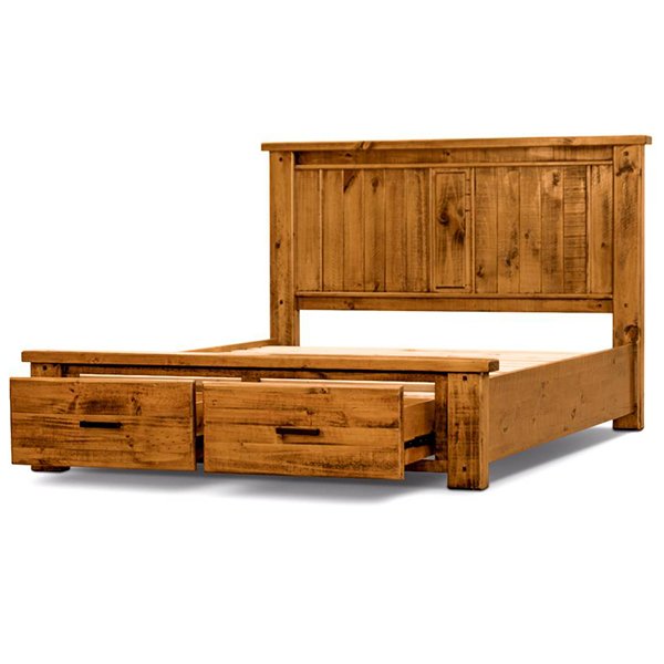 Niles Pine Wood Bed with Storage - King