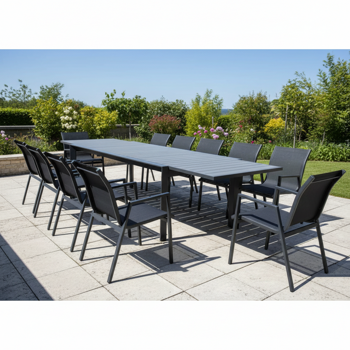 Paloma 12 Seater Extendable Outdoor Dining Table & Chair Set - Charcoal