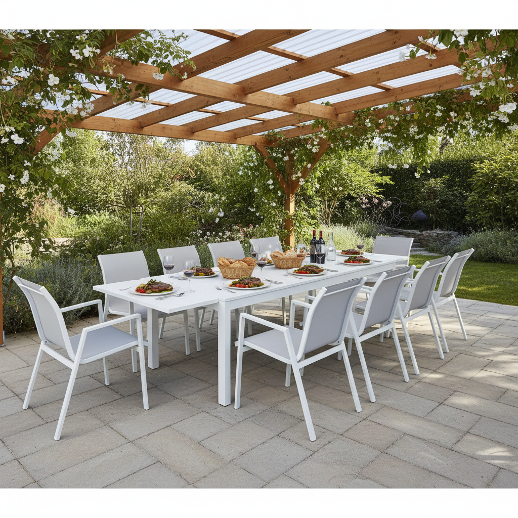 Paloma 12 Seater Extendable Outdoor Dining Table & Chair Set - White